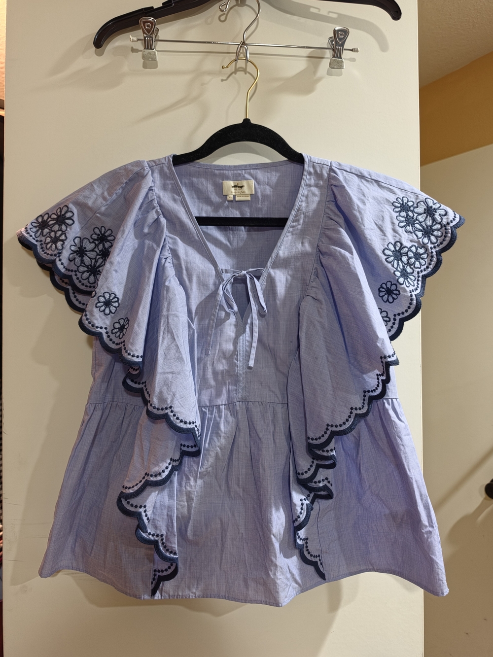 kate spade Light Blue Embroidered Flutter Sleeve Blouse